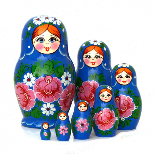 Russian Doll Blue Flowers, 7 Piece set